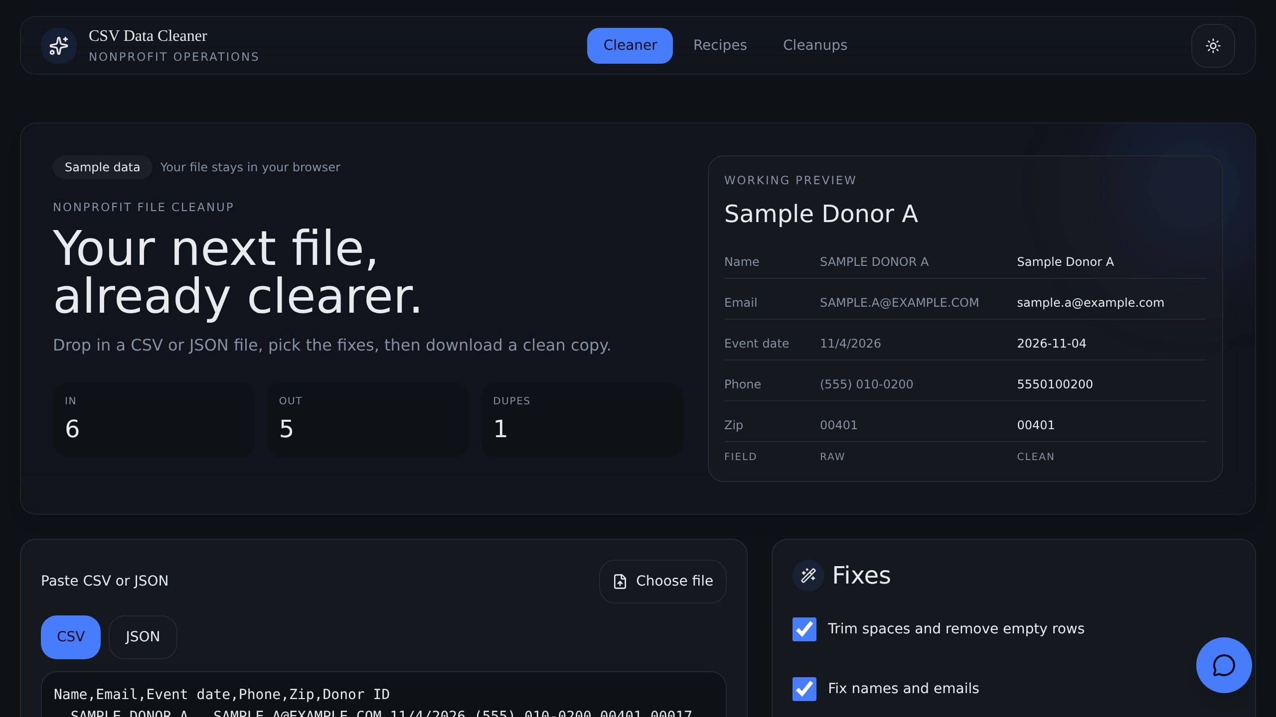 CSV Data Cleaner preview