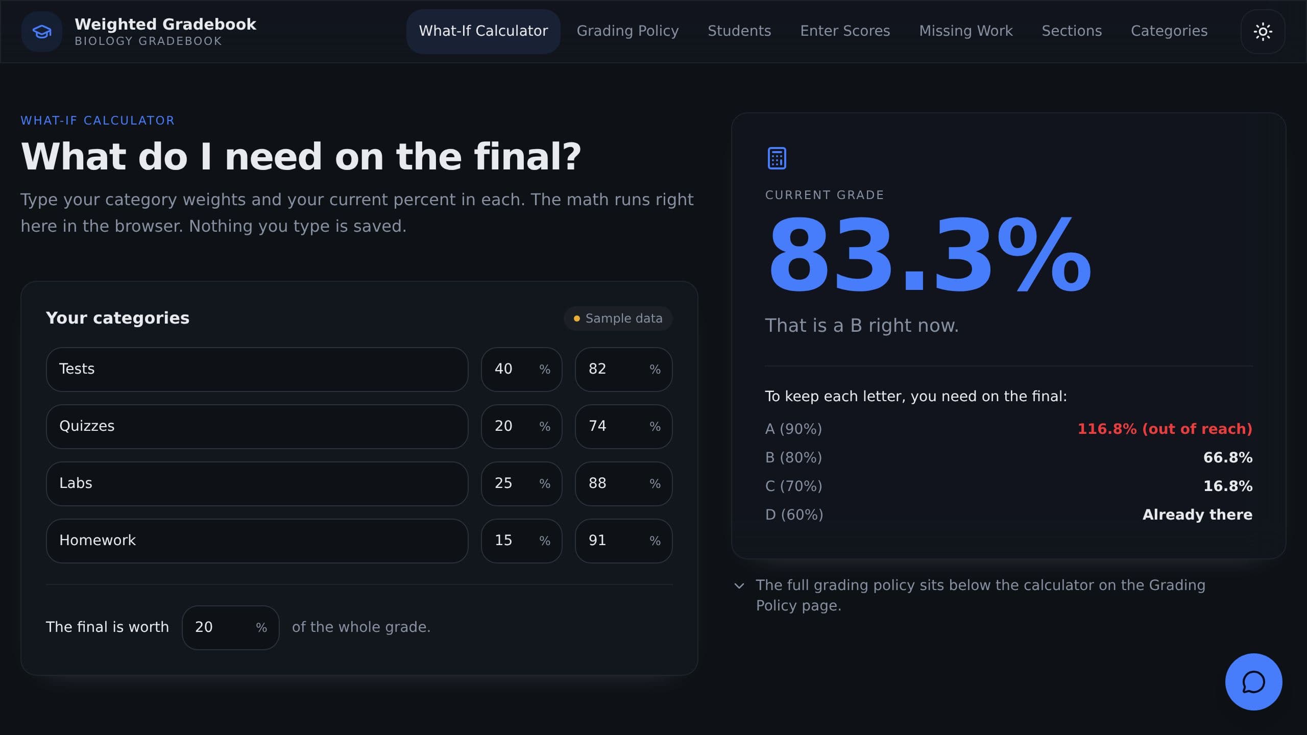 Weighted Gradebook preview