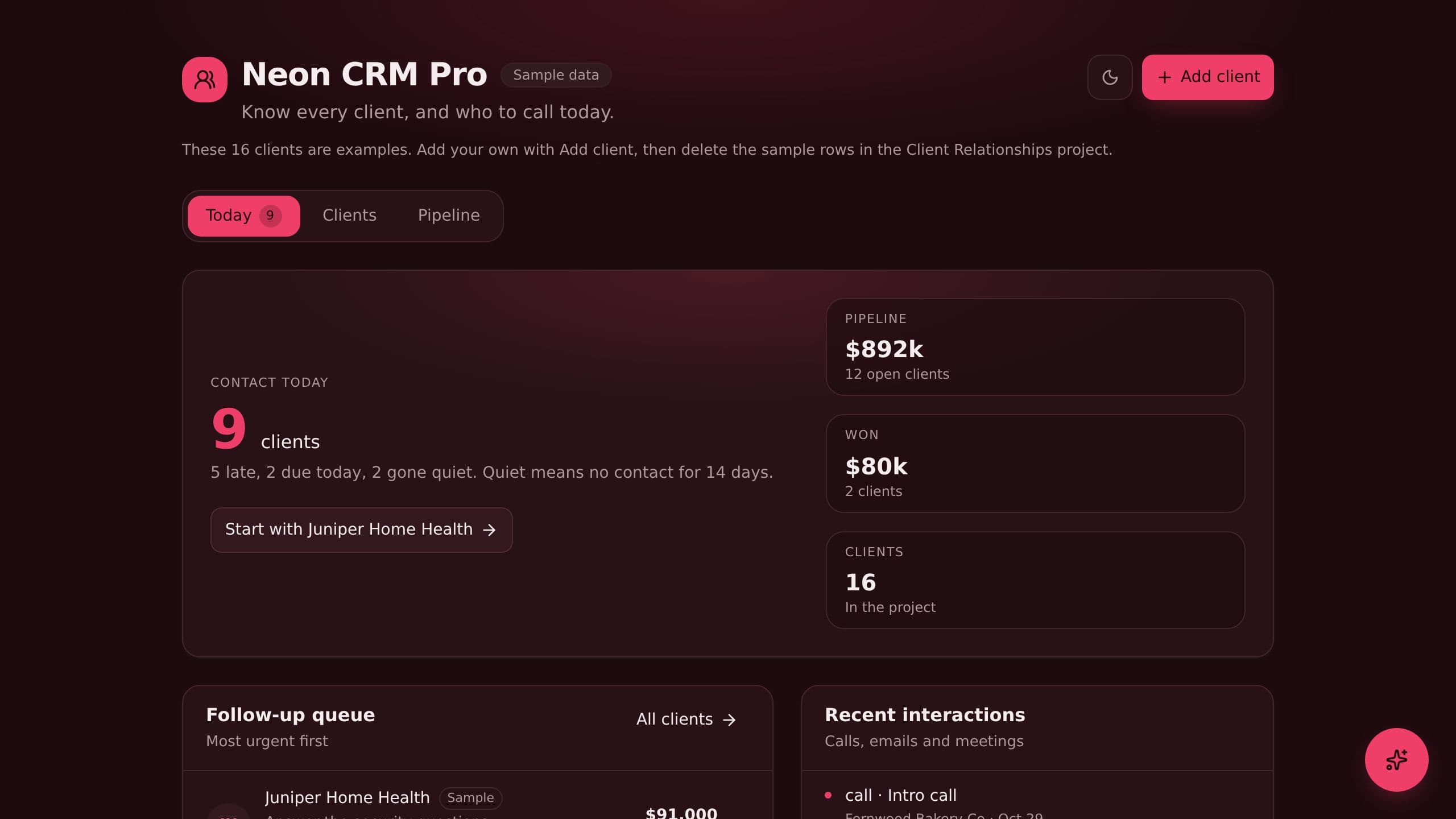 Neon CRM Dashboard Pro preview