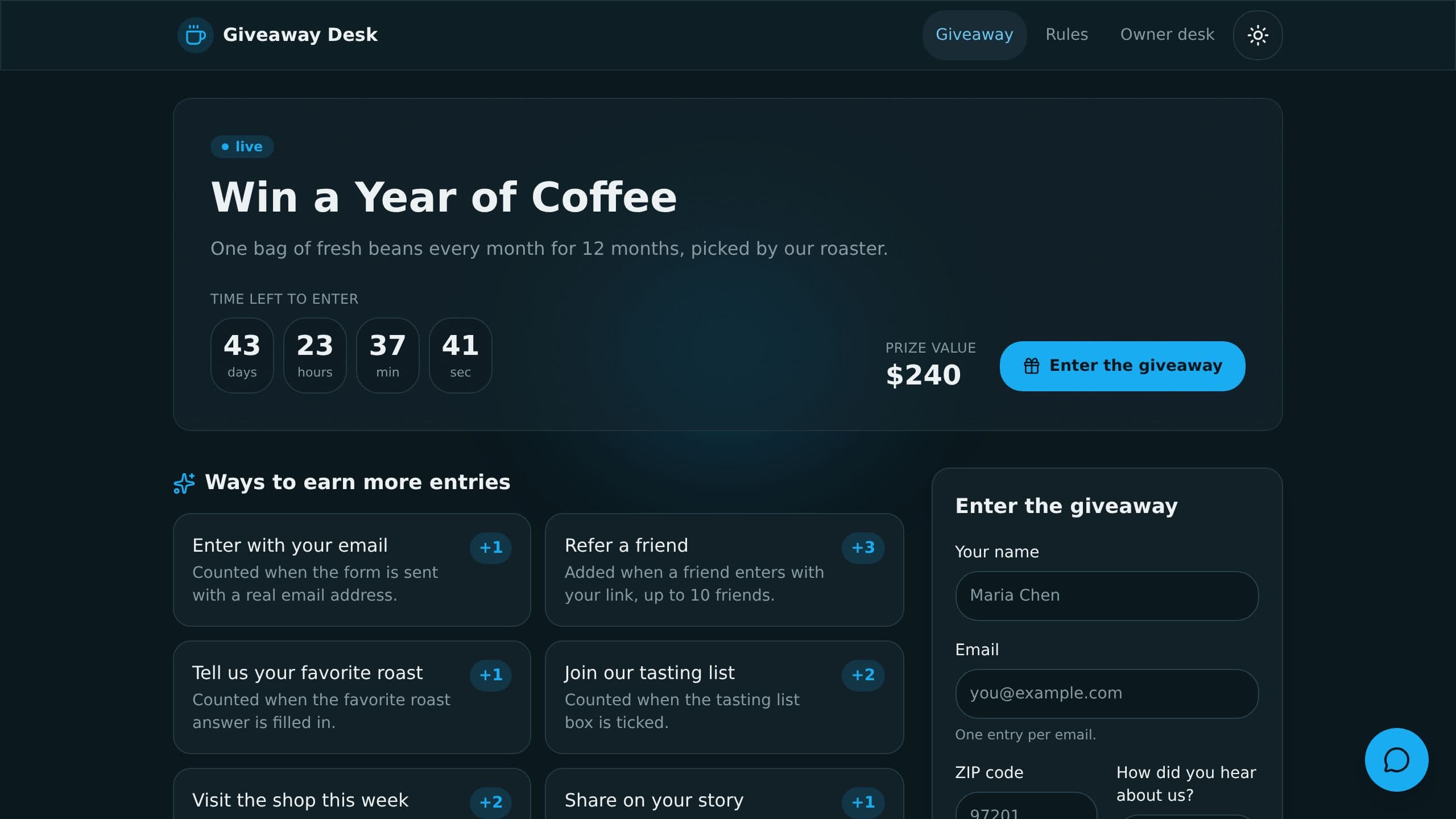 Giveaway Entry Form preview