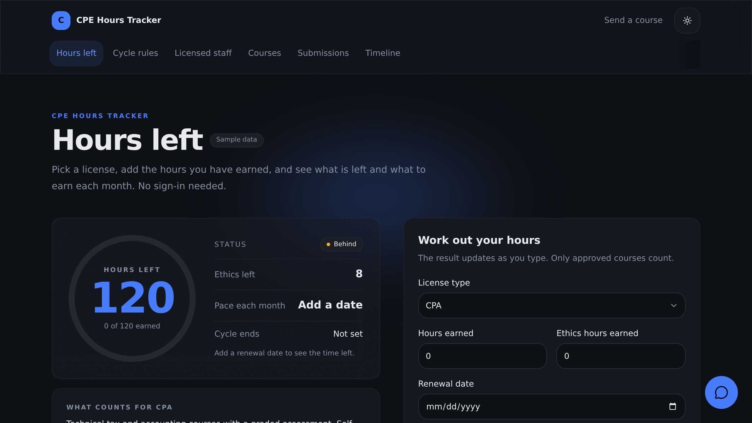CPE Hours Tracker preview