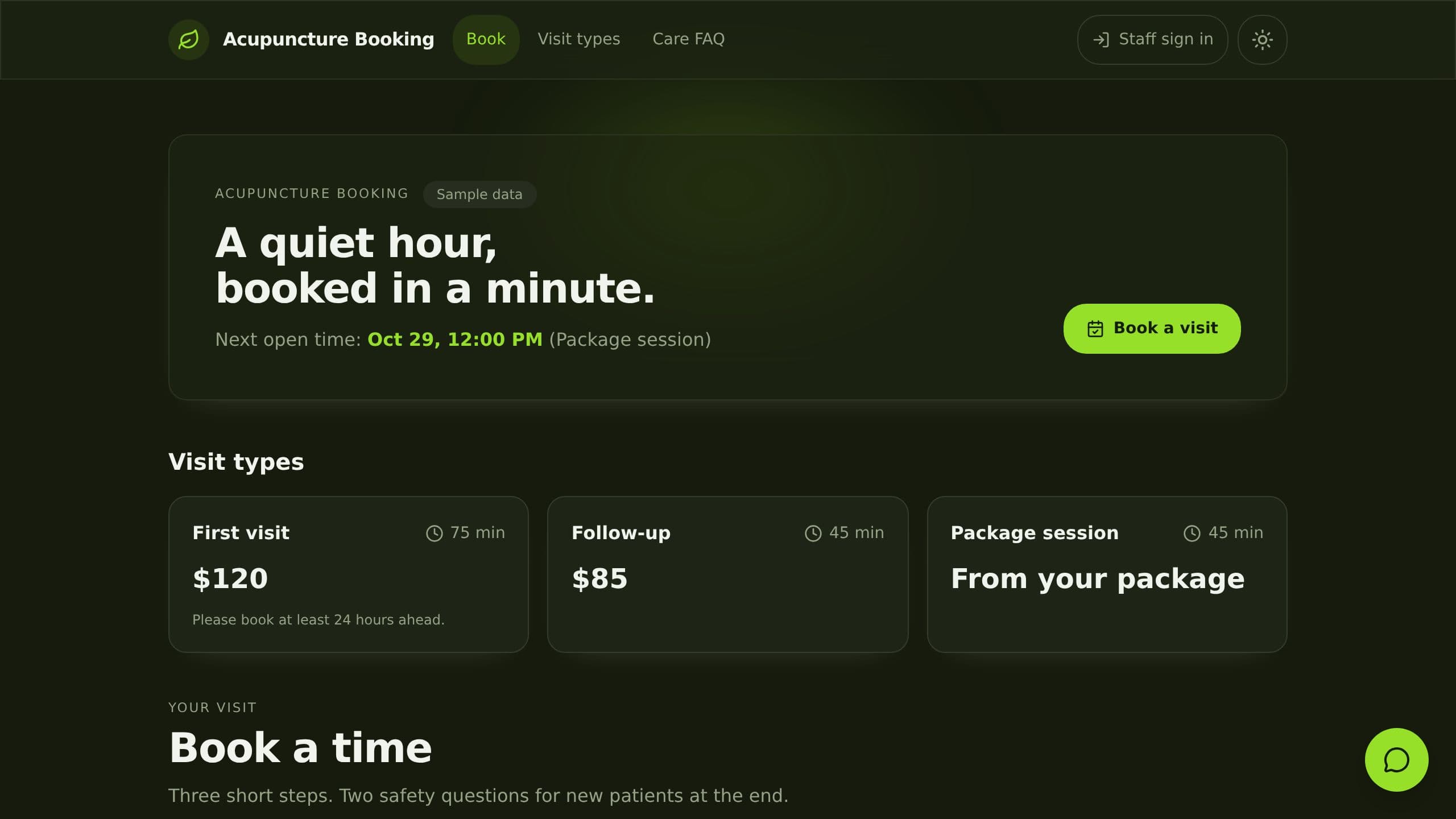 Acupuncture Booking preview