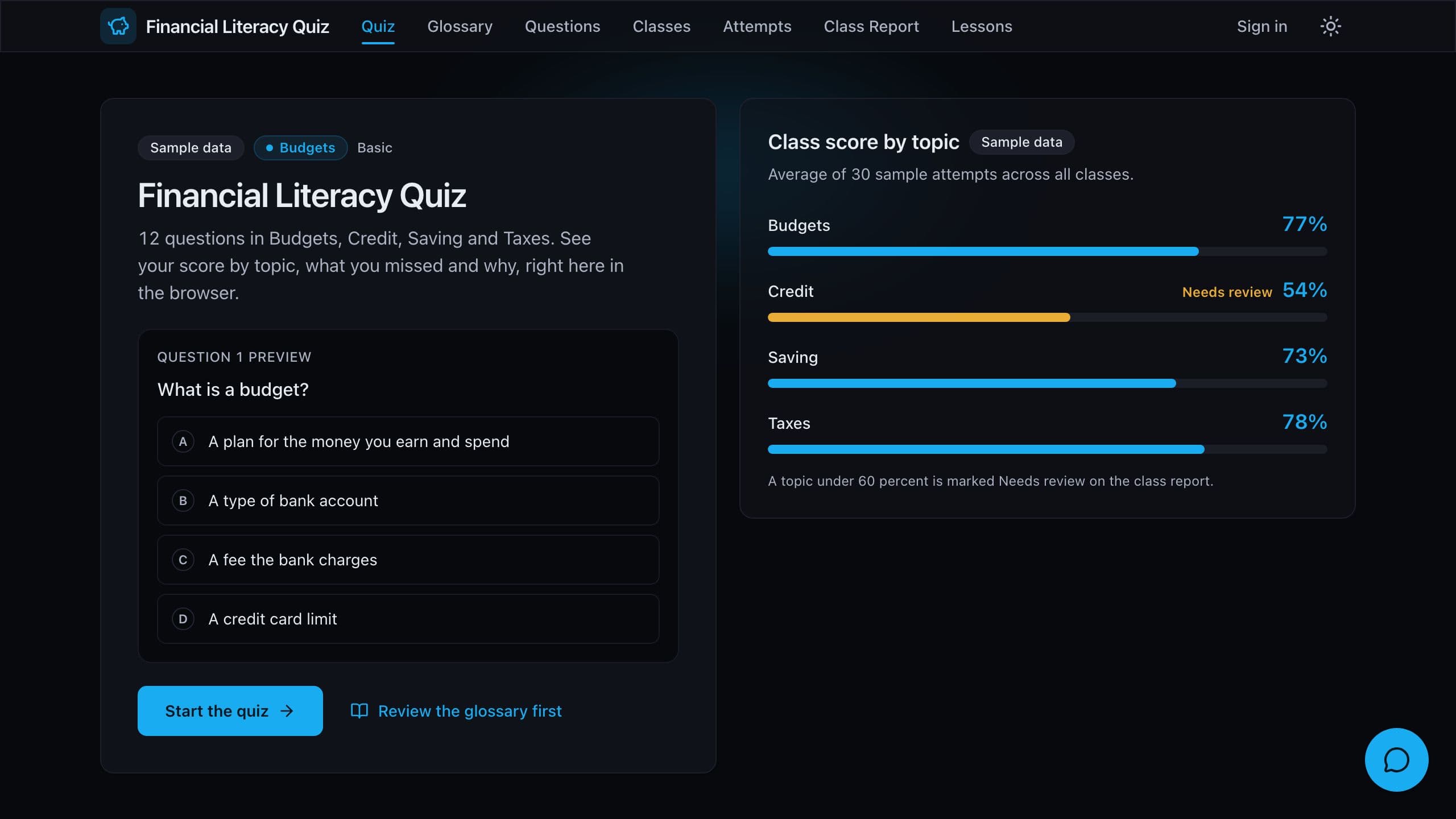 Financial Literacy Quiz preview
