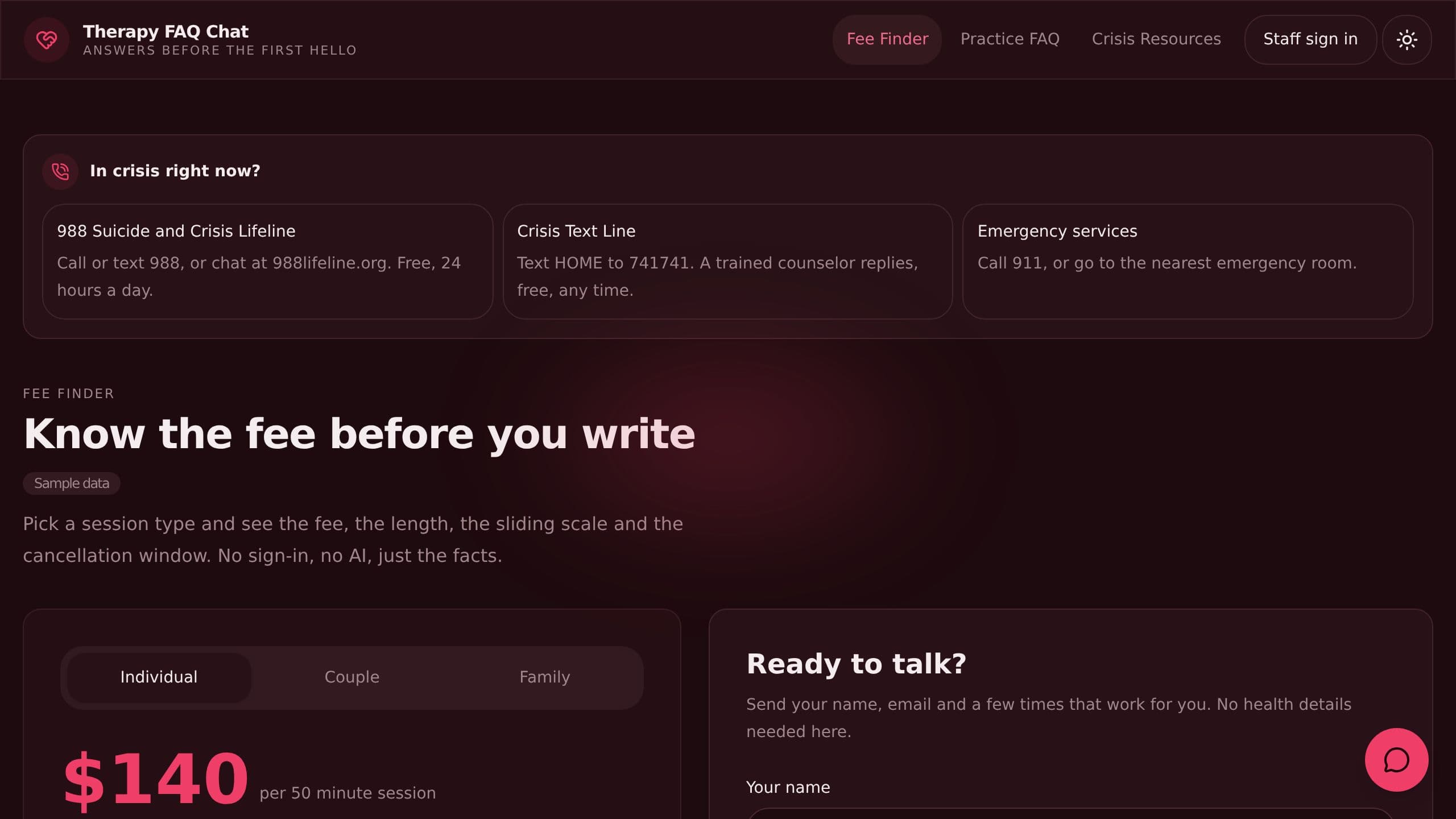Therapy FAQ Chat preview