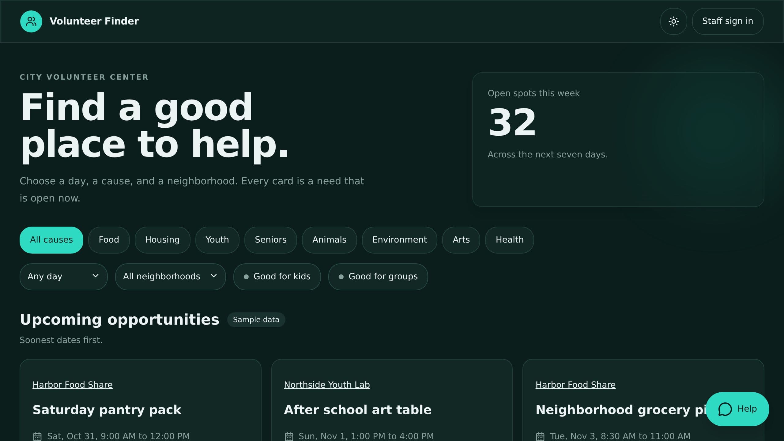 Volunteer Opportunity Finder preview