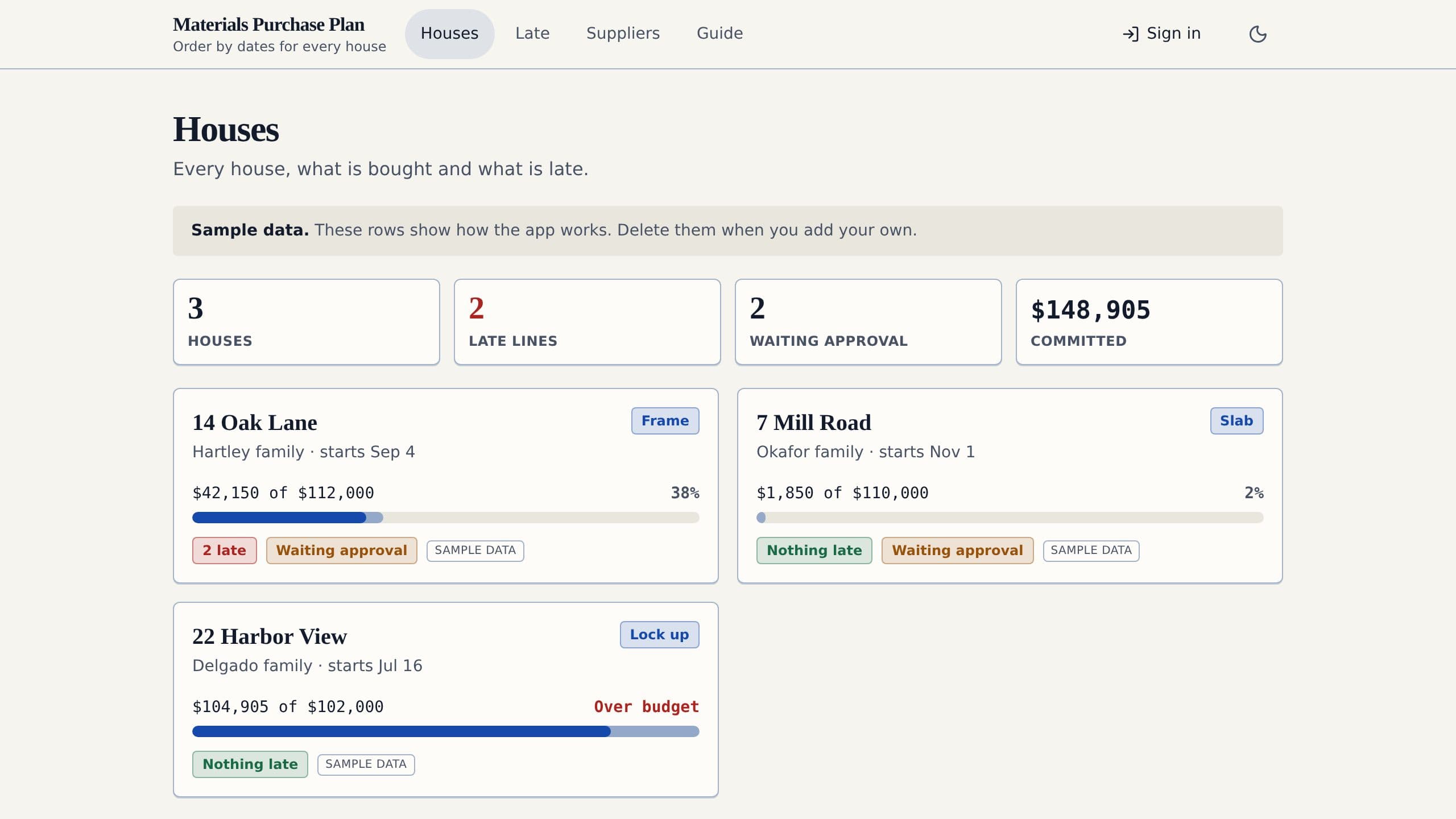 Materials Purchase Plan preview
