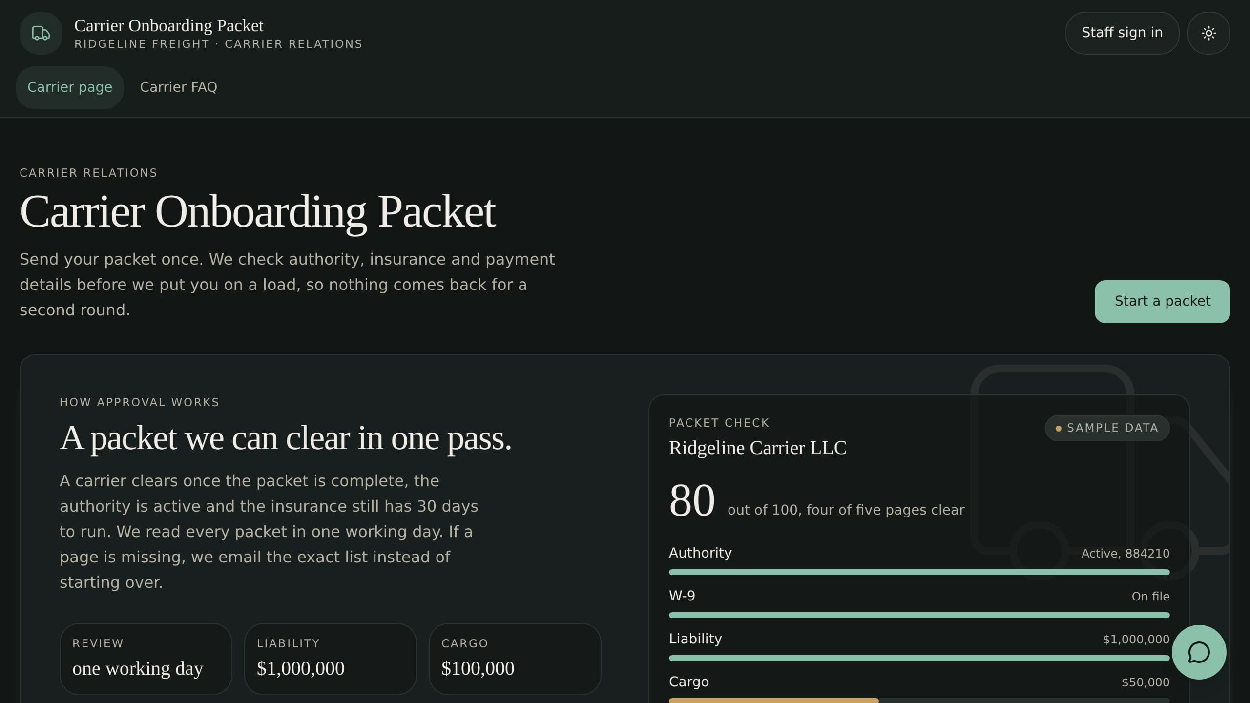Carrier Onboarding Packet preview