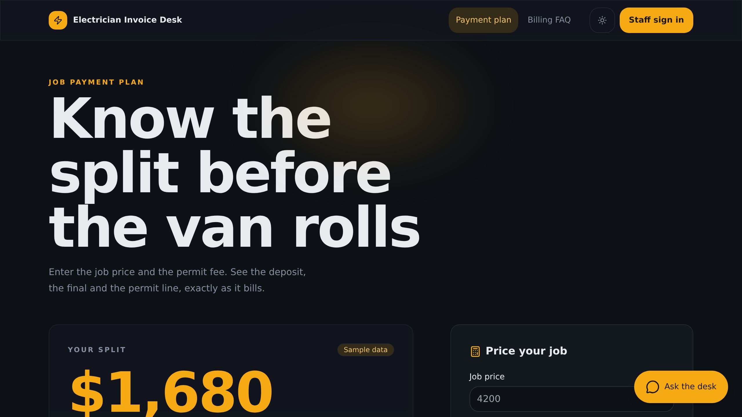 Electrician Invoice Desk preview