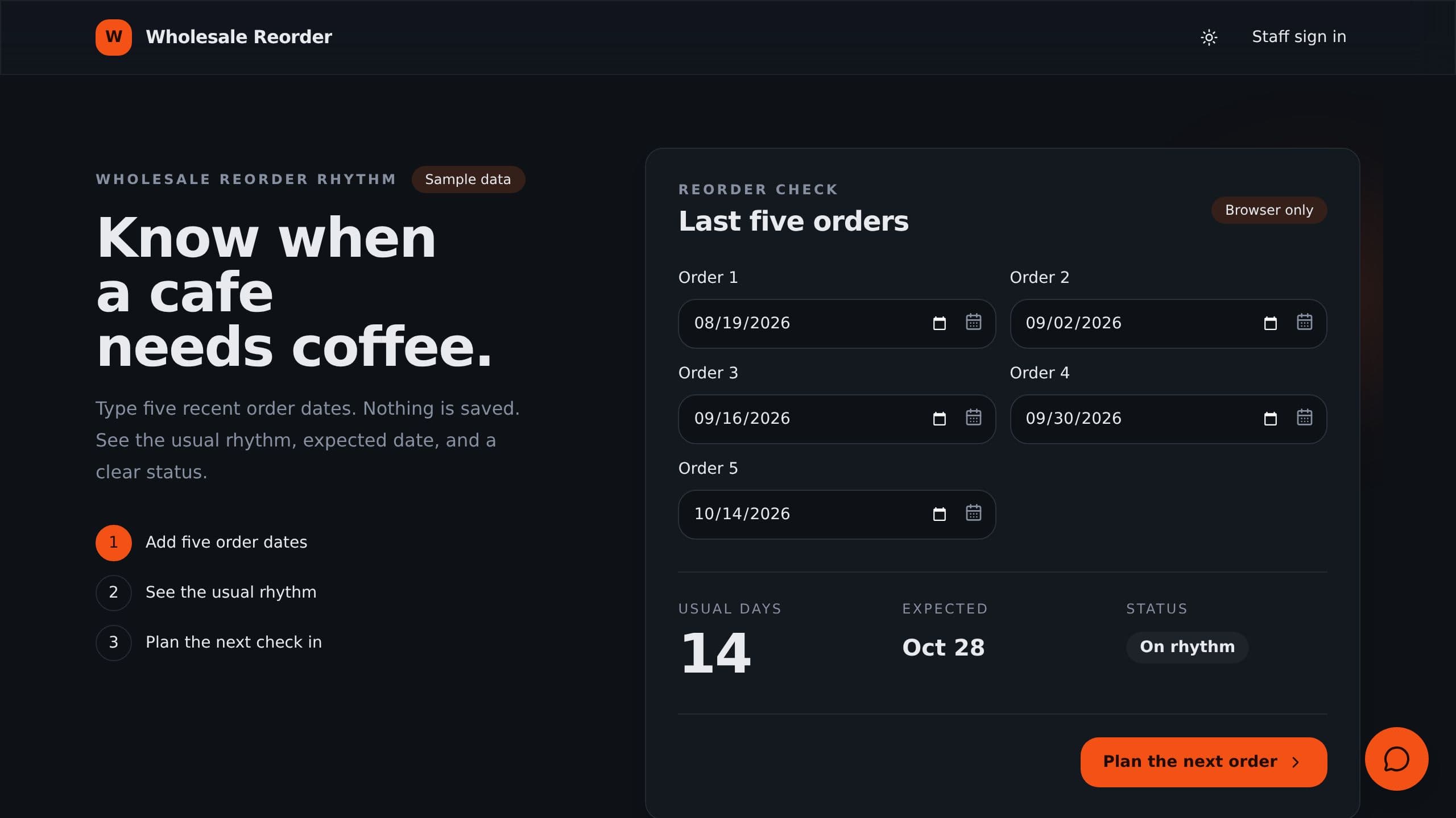 Wholesale Reorder CRM preview