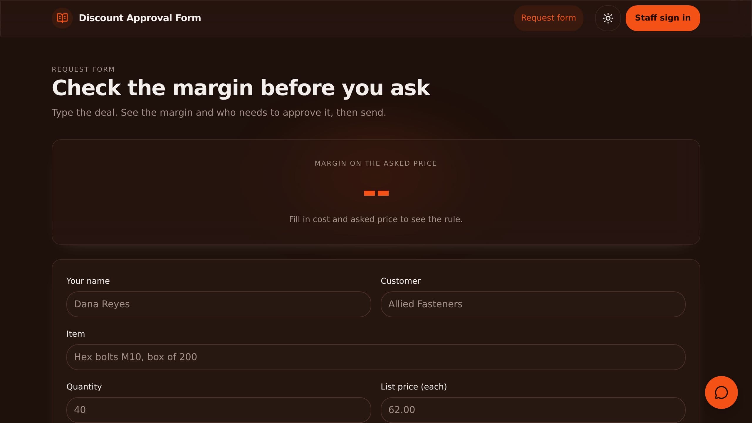 Discount Approval Form preview