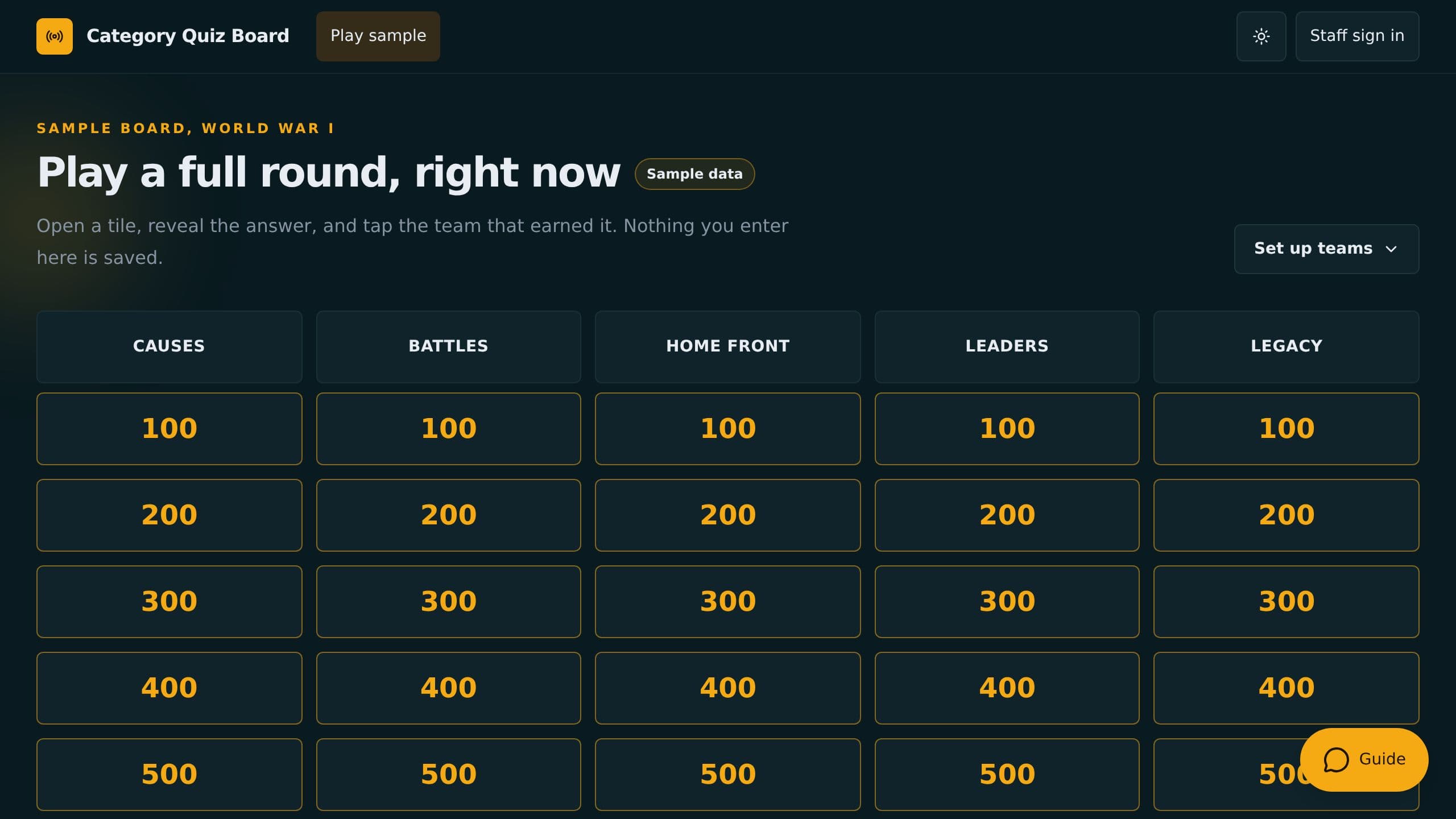 Category Quiz Board preview