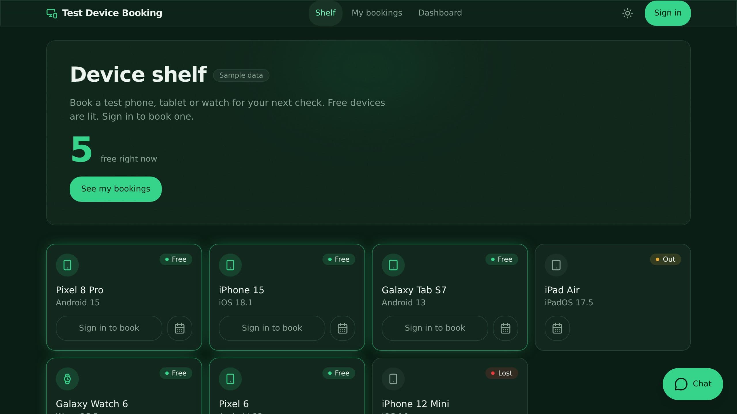 Test Device Booking preview