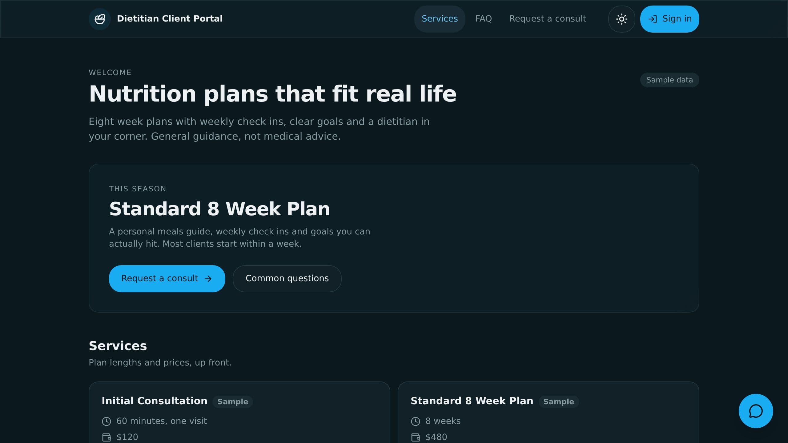 Dietitian Client Portal preview