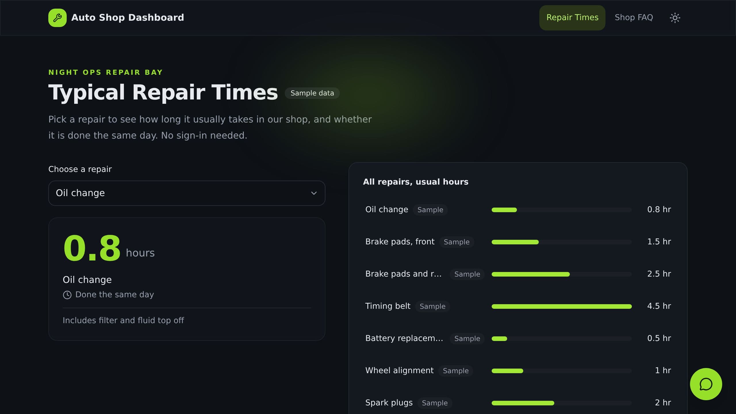 Auto Shop Dashboard preview