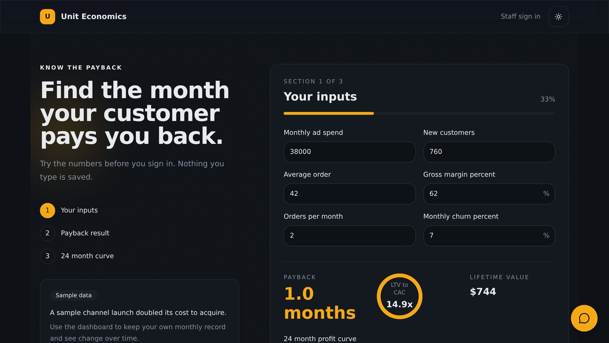 Unit Economics Dashboard preview