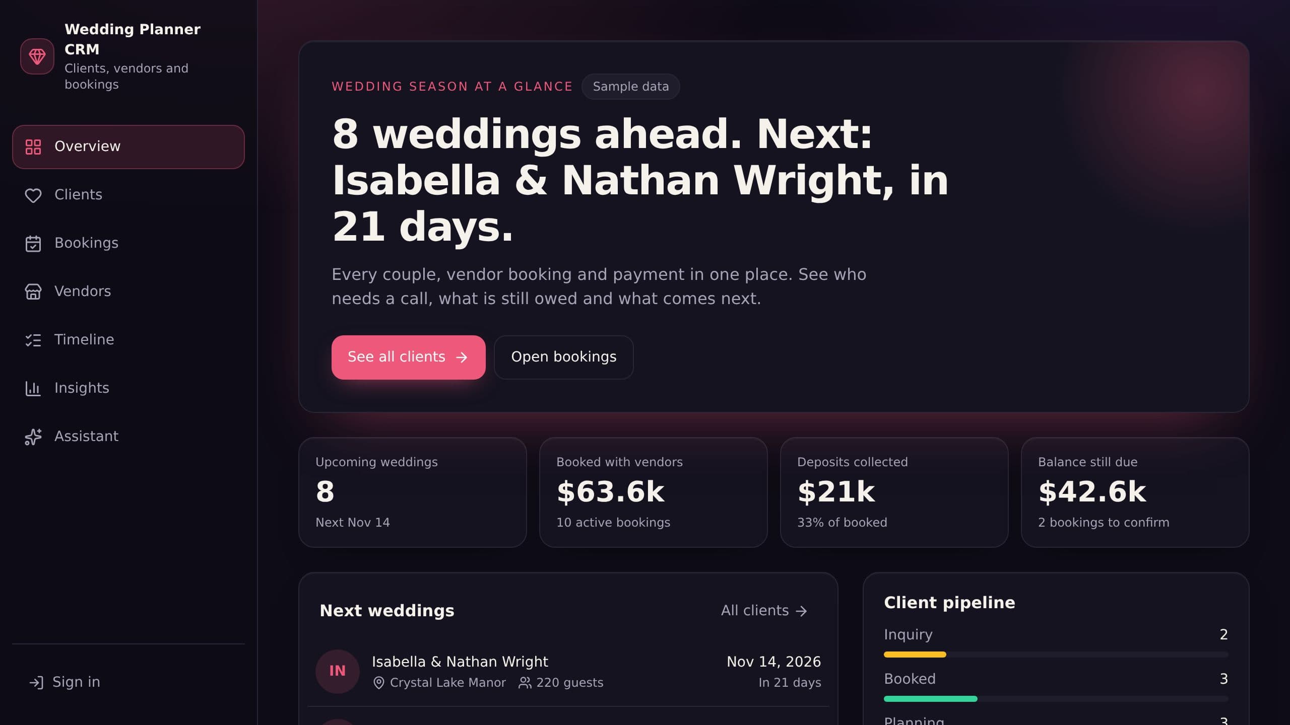 Wedding Planner CRM preview
