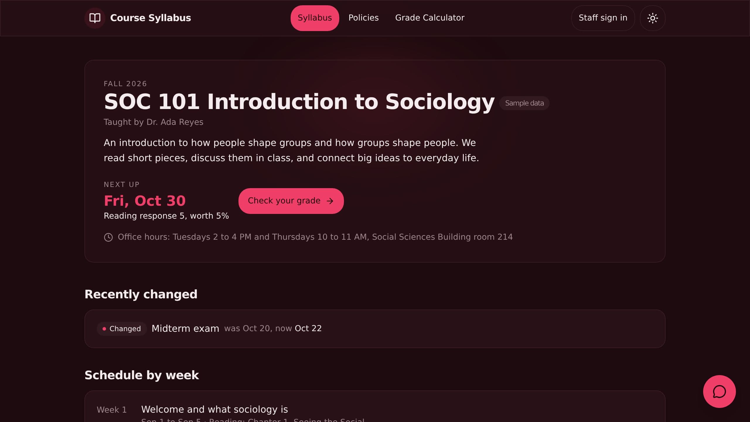 Course Syllabus Page preview