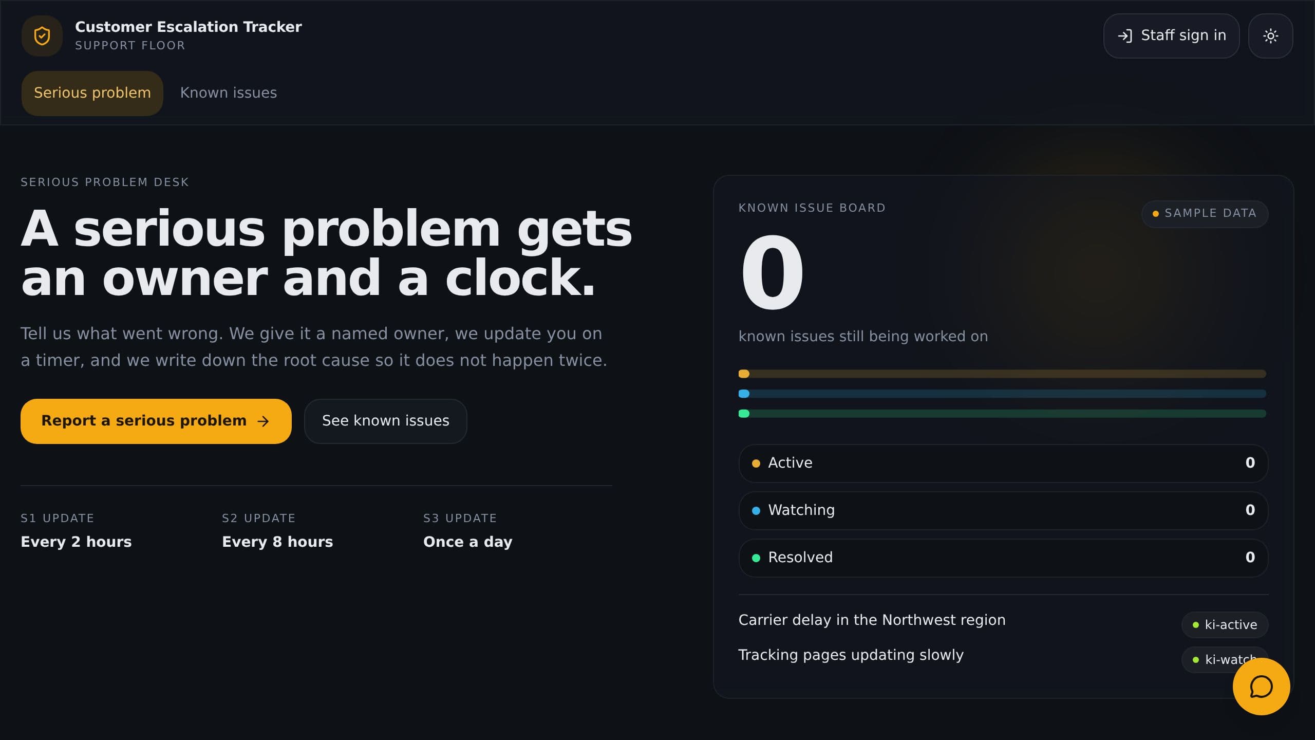 Customer Escalation Tracker preview