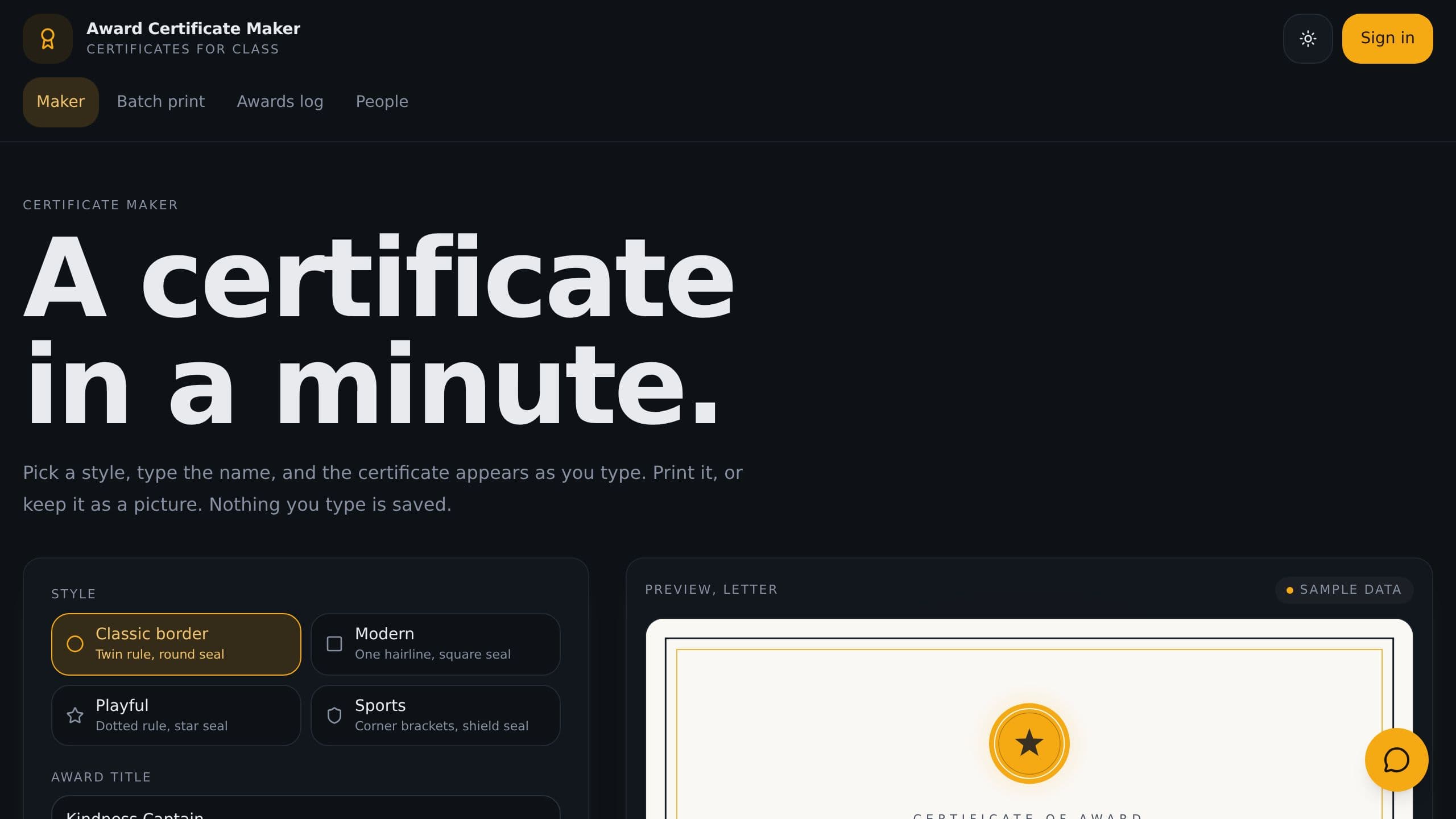 Award Certificate Maker preview