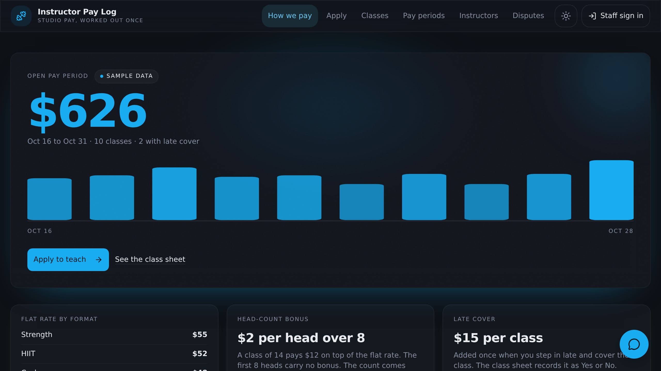 Instructor Pay Log preview