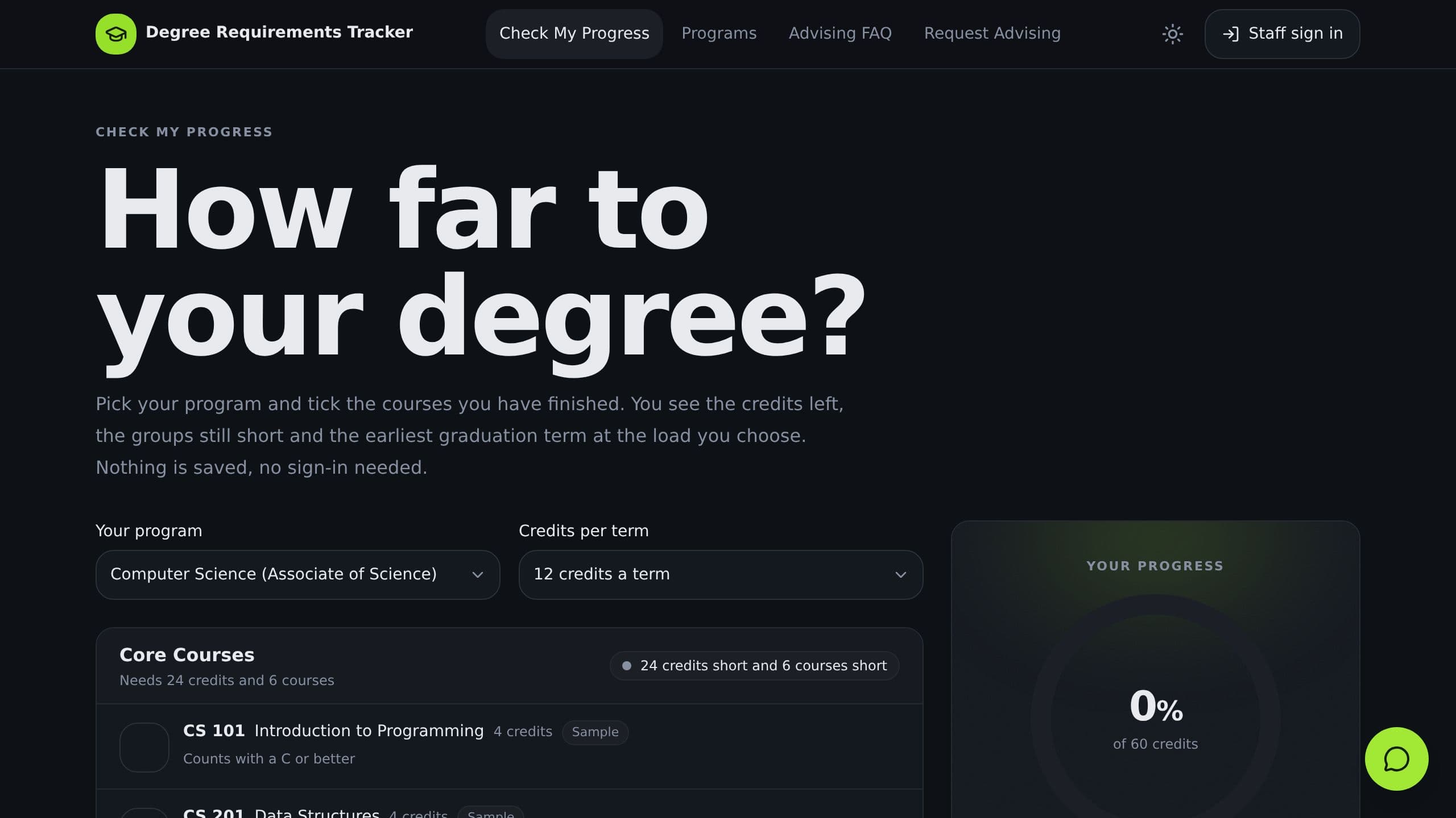 Degree Requirements Tracker preview