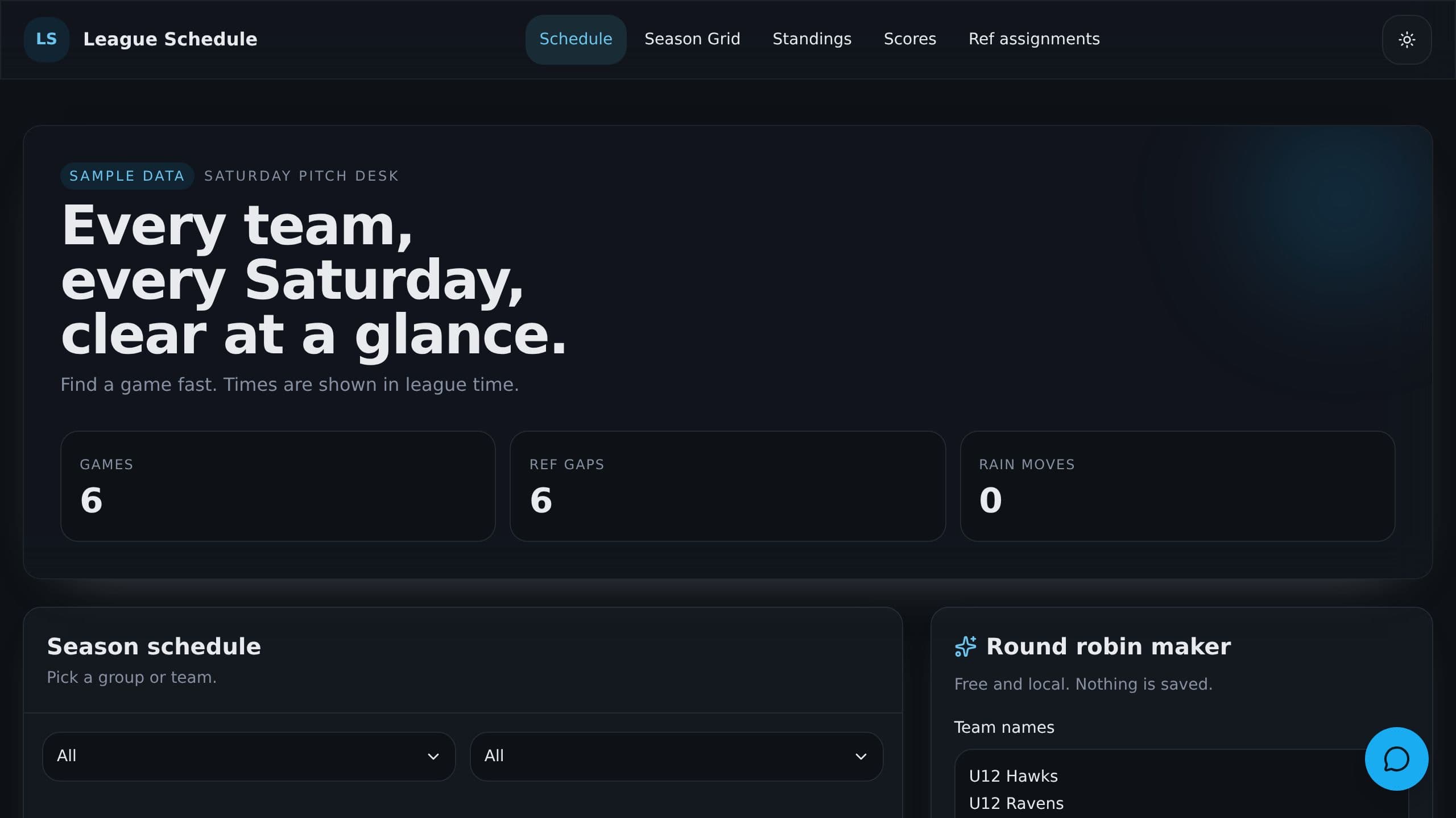 League Schedule preview