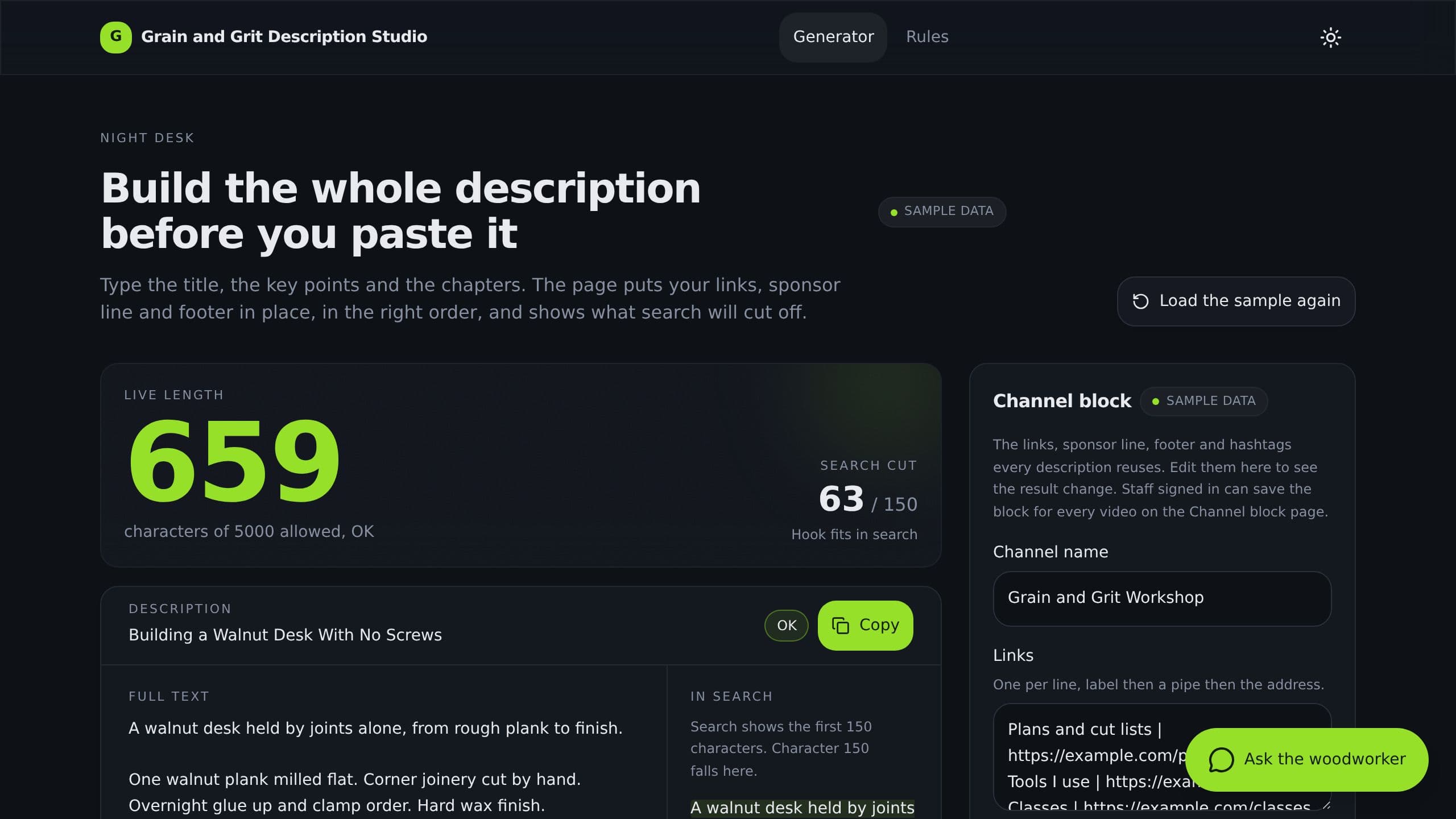 Youtube Description Generator preview
