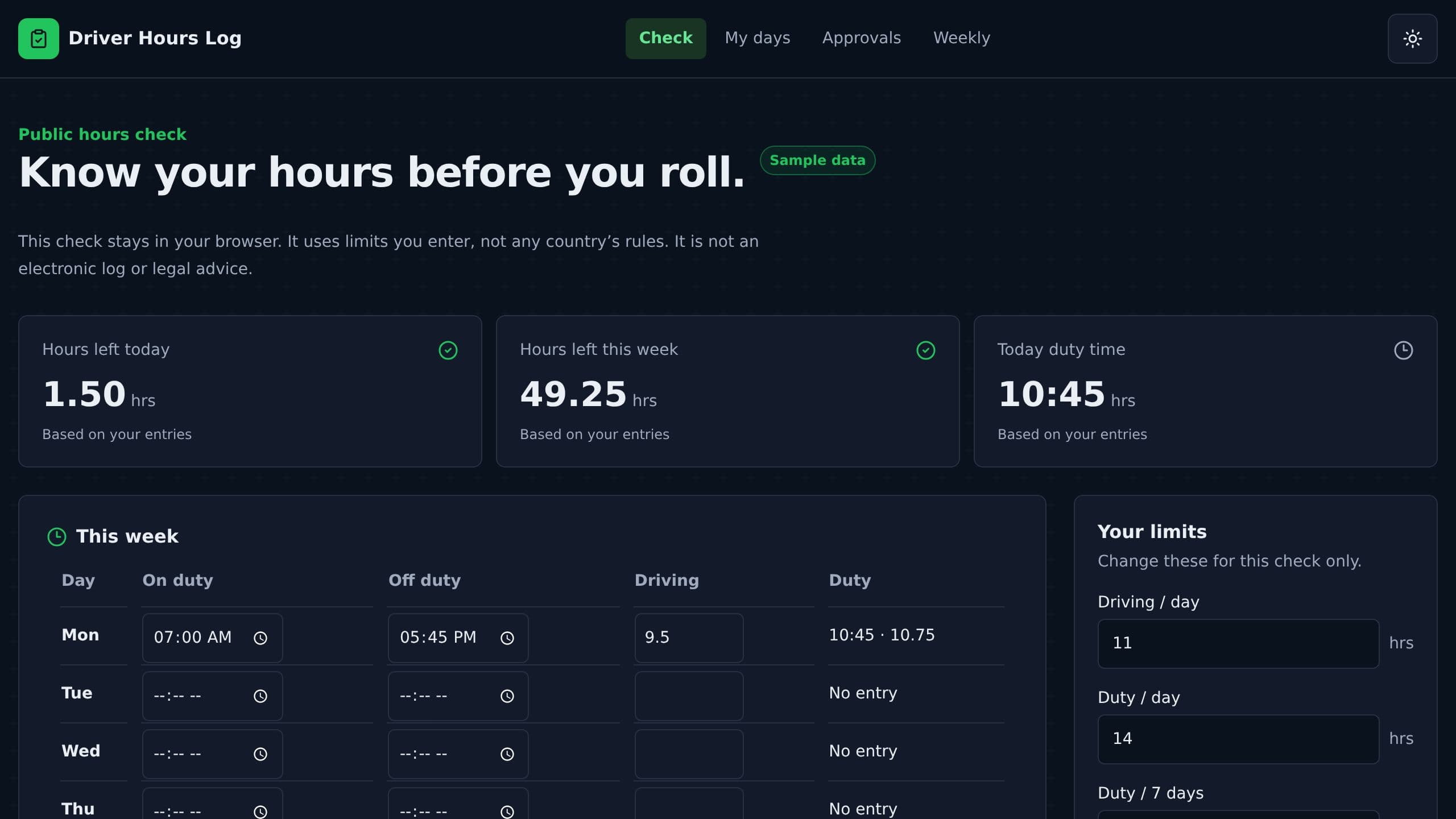 Driver Hours Log preview