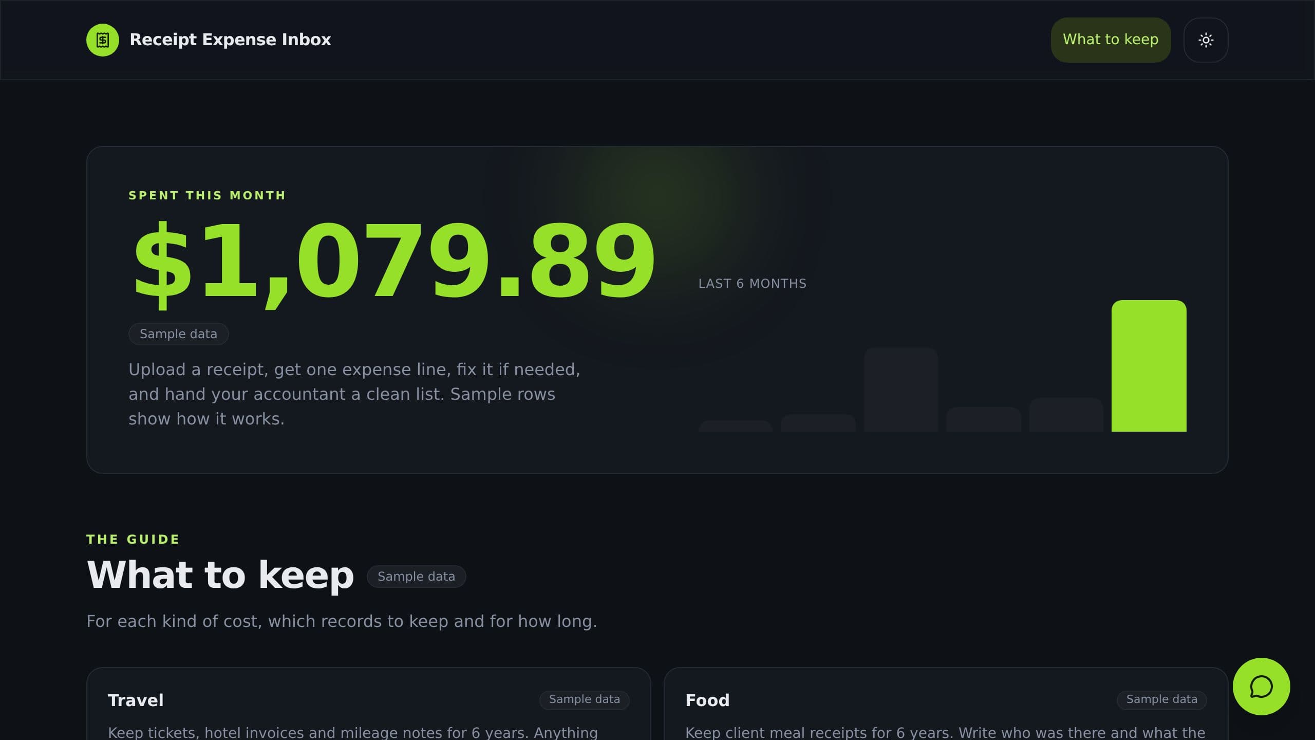 Receipt Expense Inbox preview