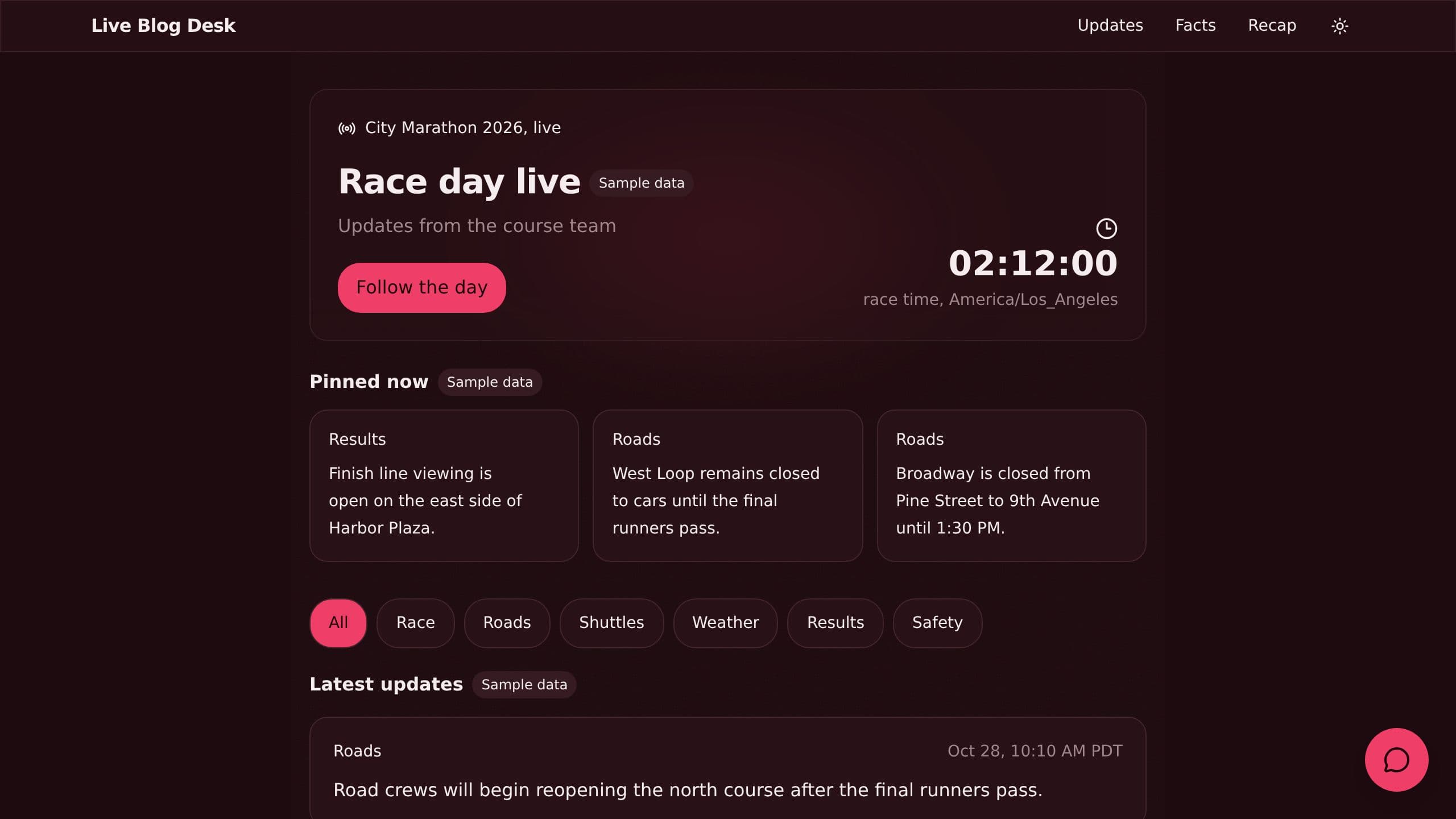 Live Blog Template preview