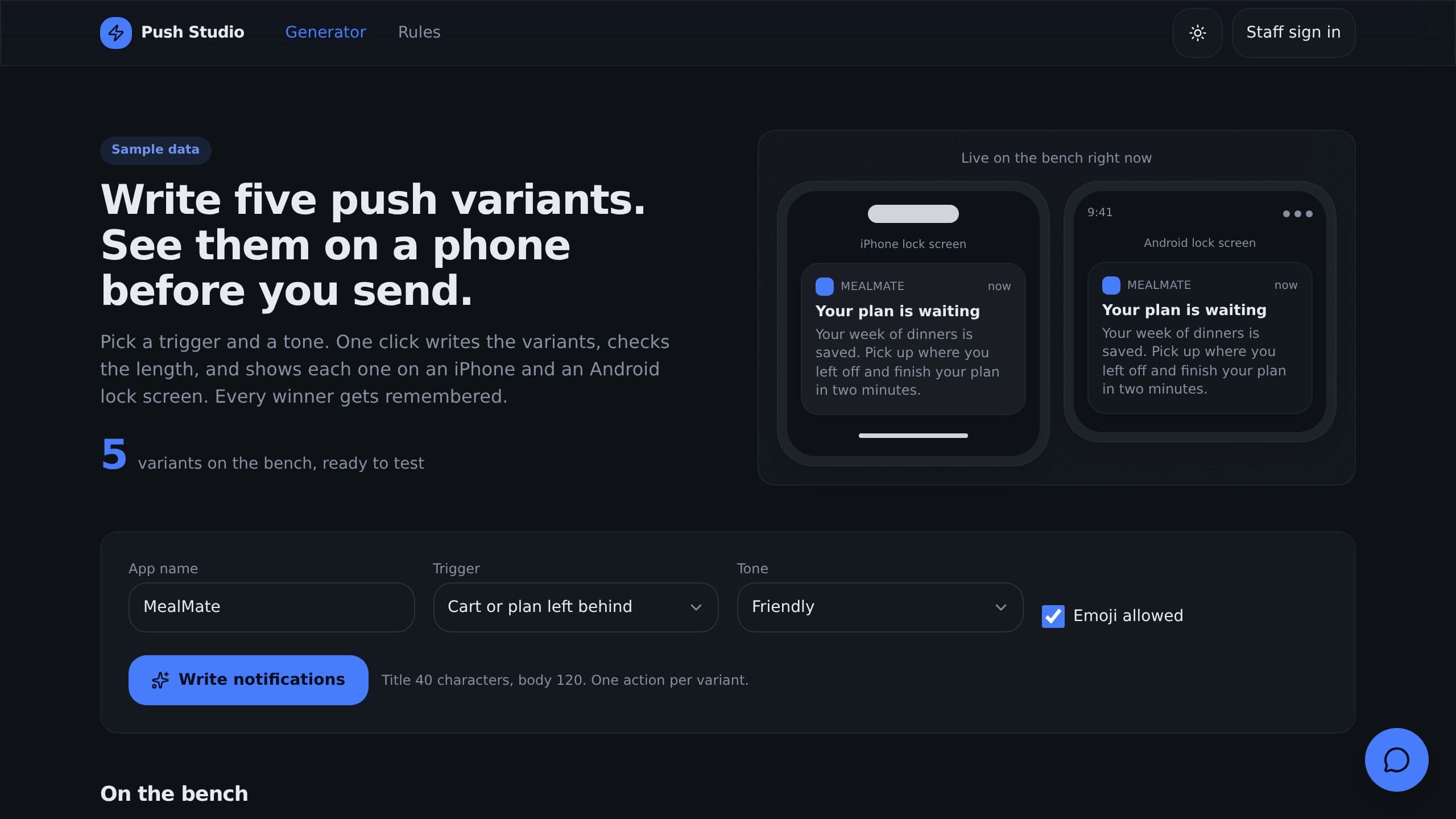 Push Notification Generator preview