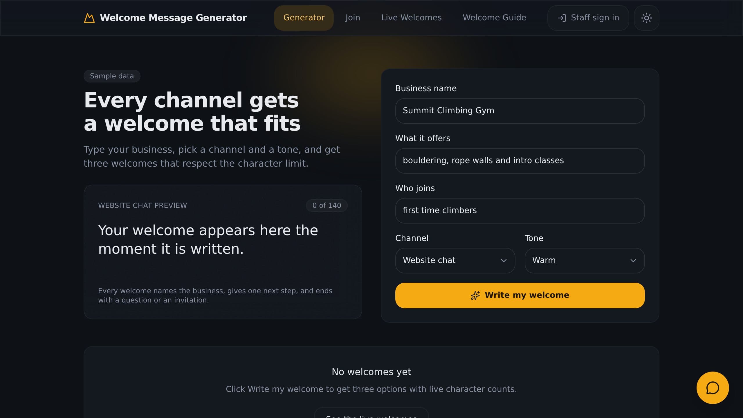 Welcome Message Generator preview