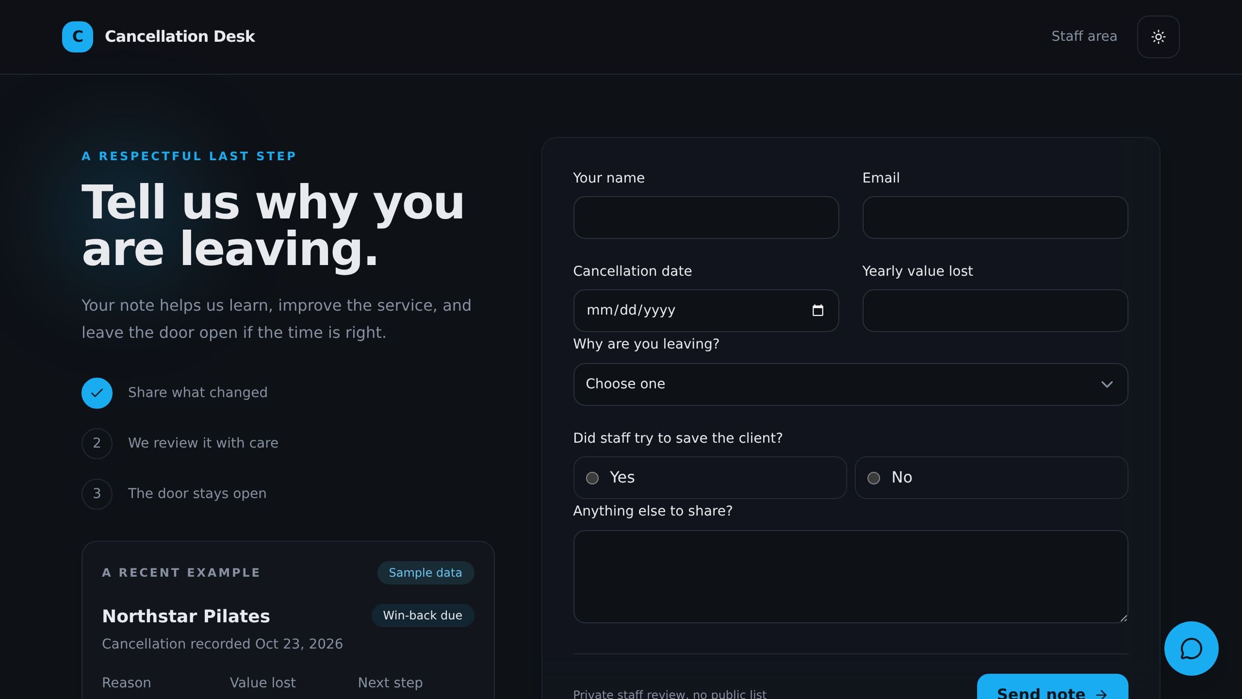 Cancellation Reasons Winback preview