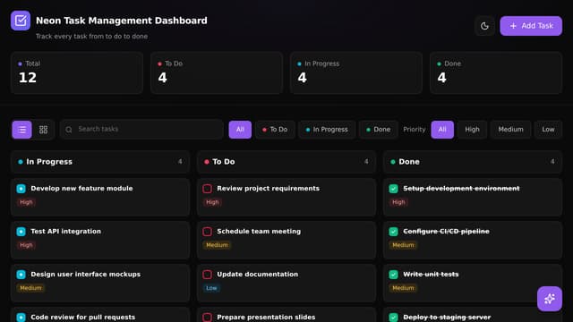 Taskade Agents Neon Task Management Dashboard - Download Dashboards App by @taskade ...