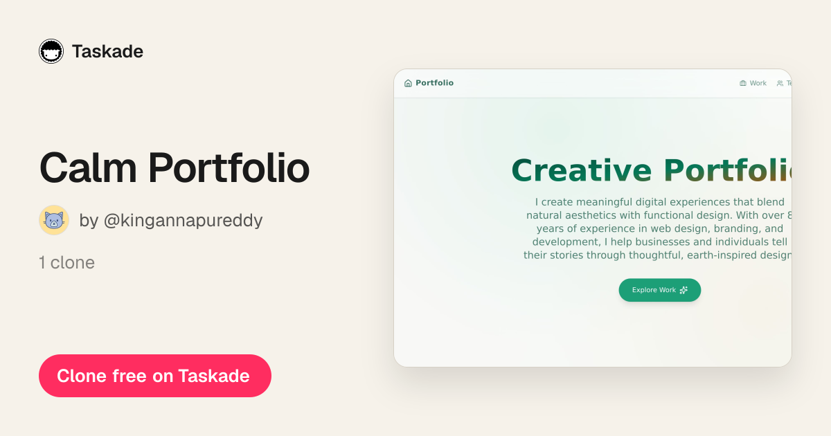 Calm Portfolio - Download Projects App by @kingannapureddy | Taskade AI