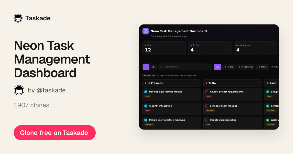 Neon Task Management Dashboard - Download Dashboards App by @taskade ...