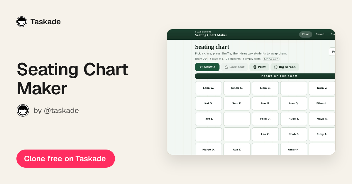 Seating Chart Maker - Download Education App by @taskade | Taskade AI