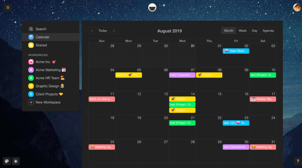 Taskade Night Mode Team Calendar