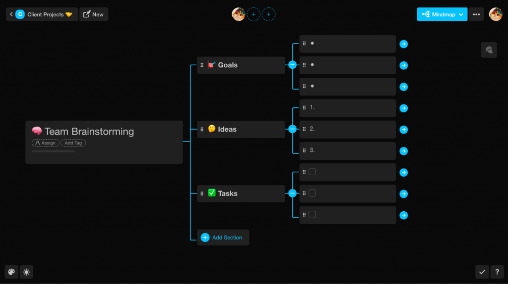 Taskade Mindmap Dark Night Mode