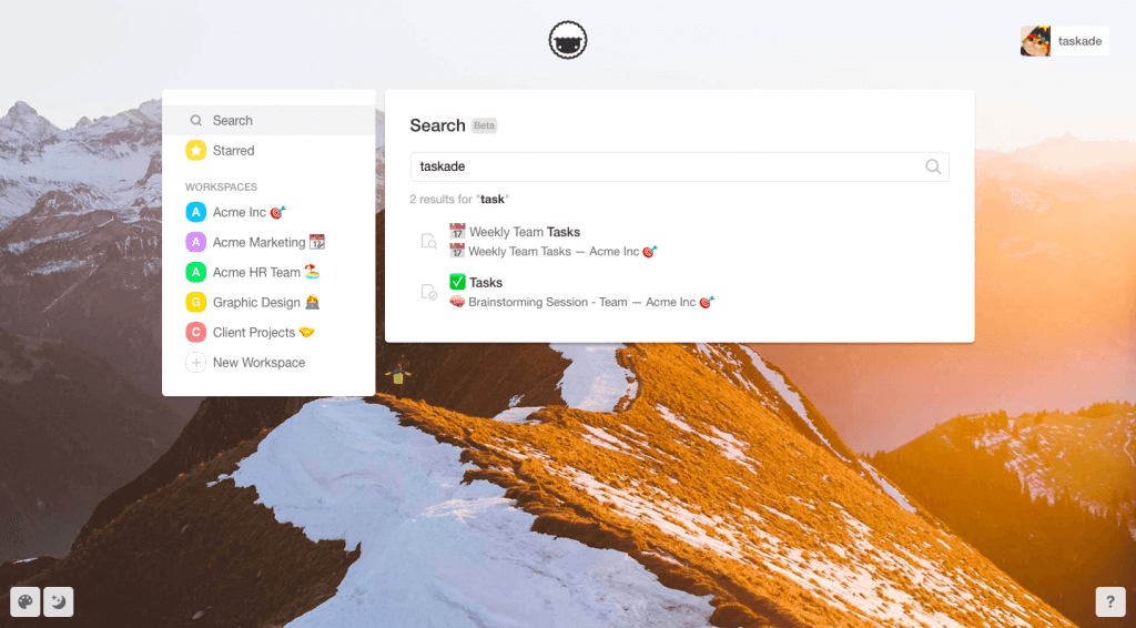 Taskade Global Workspace Search