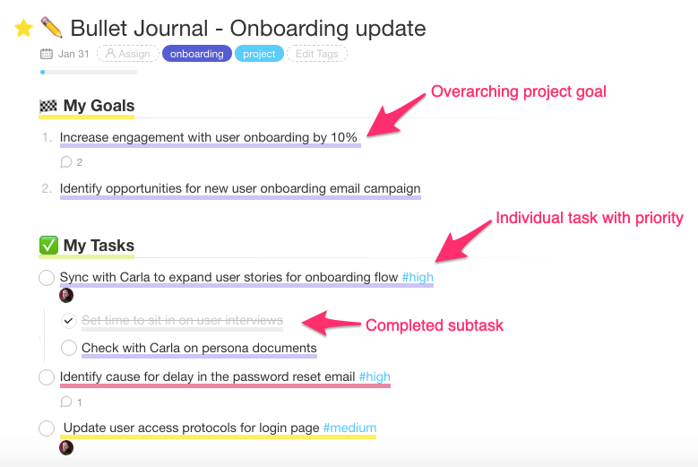 Task prioritization in Taskade