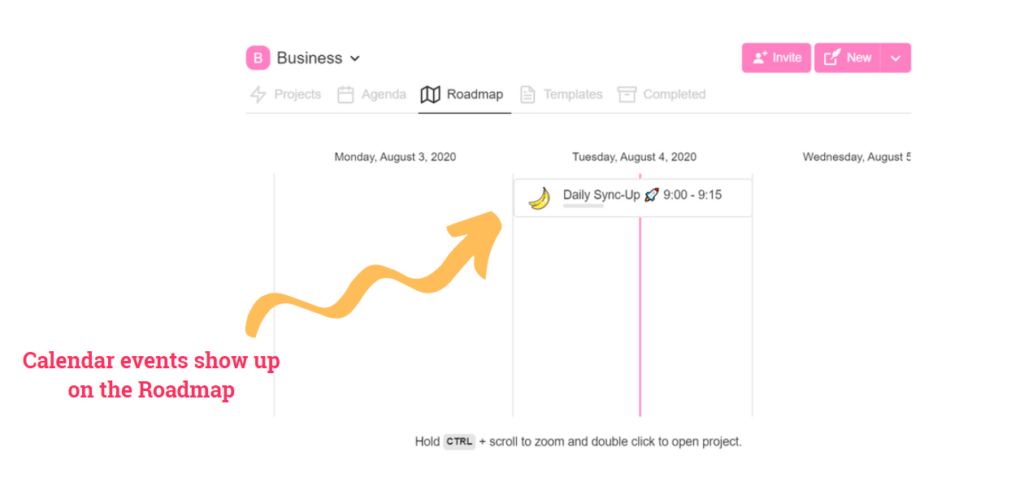 Scheduling sync-up meetings in Taskade using Roadmap