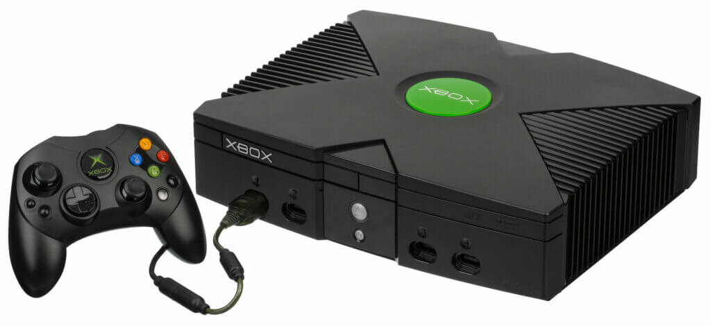Microsoft Xbox with a controller.