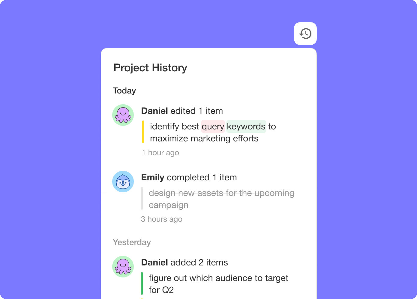 taskade project history