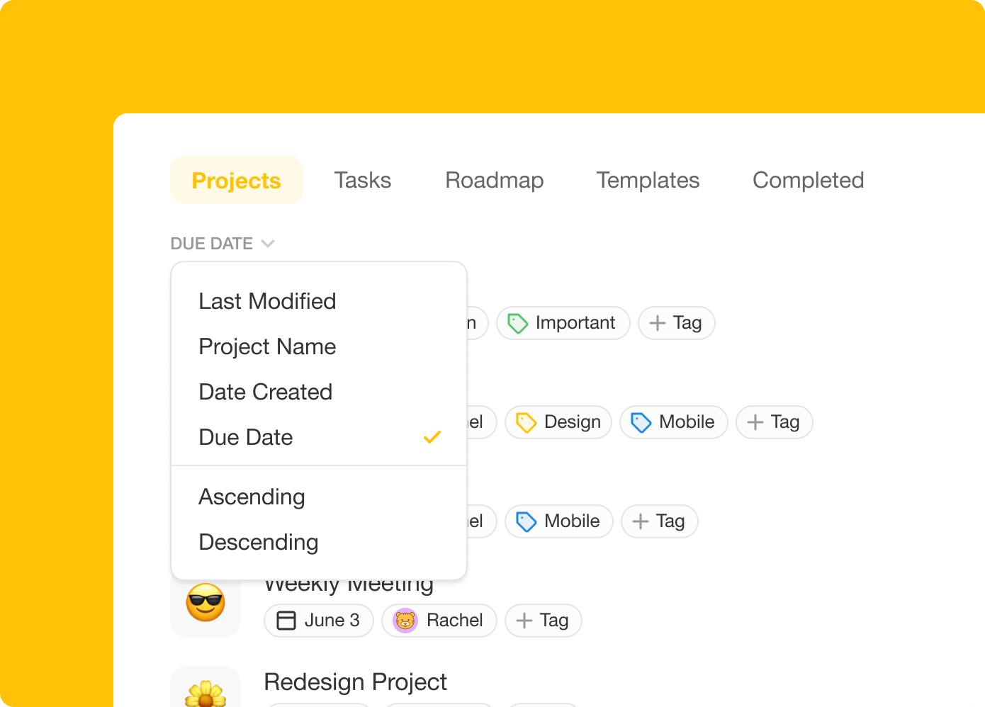 workspace sort due dates