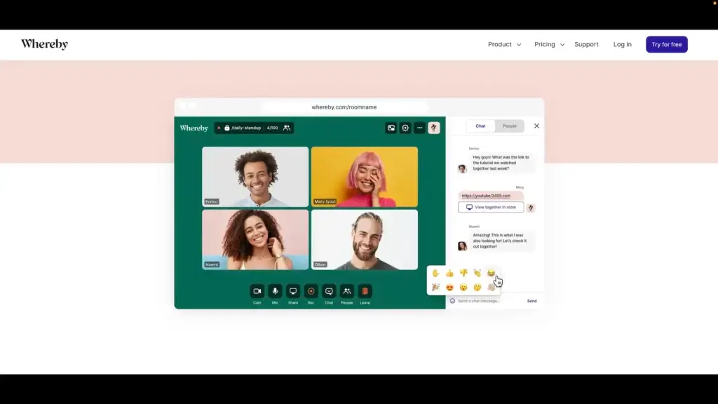 Whereby user interface screenshot showing video conferencing features.