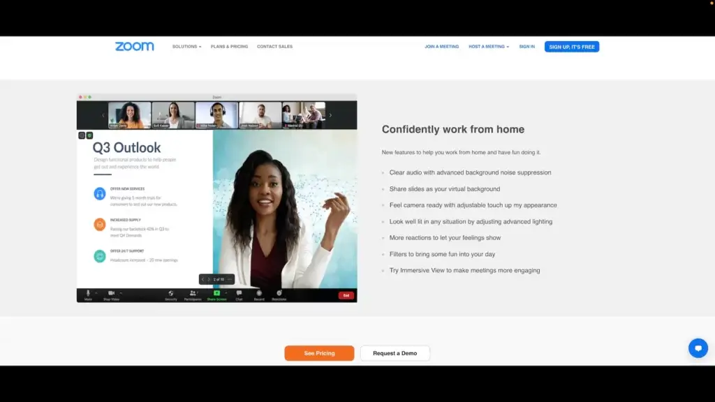 Zoom user interface screenshot showing video conferencing features.
