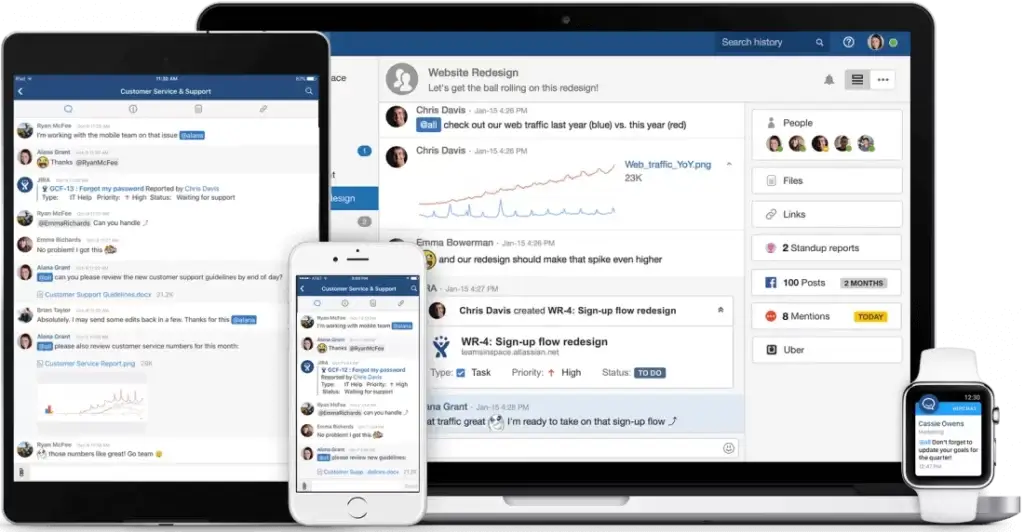 (Atlassian) HipChat user interface on desktop and mobile.