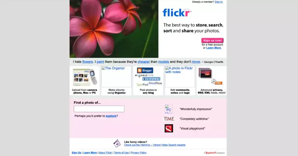 Flickr user interface in 2005.