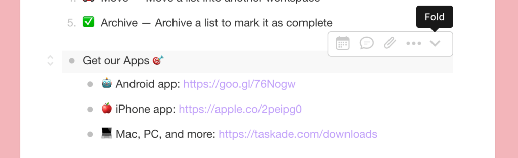 Folding sub-tasks in Taskade.